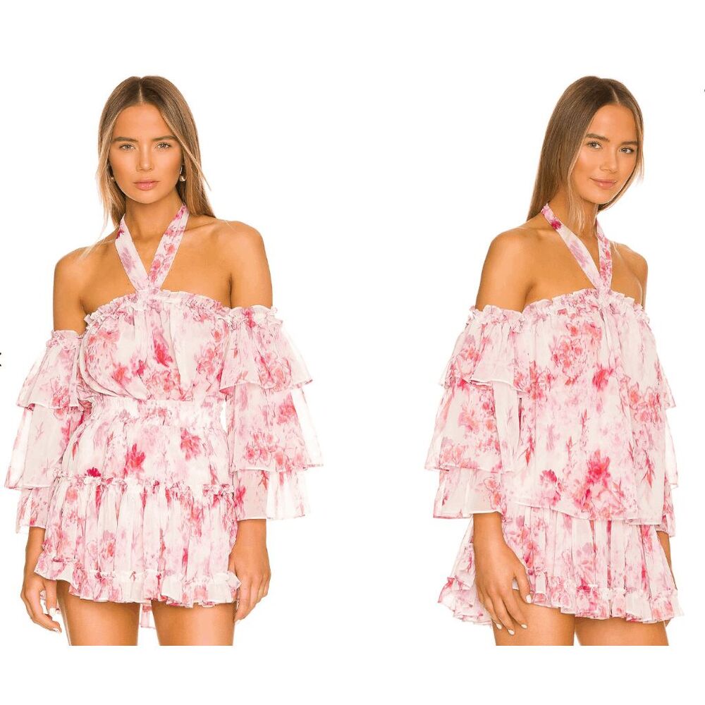 Misa Los Angeles Ditte ​Floral Ruffle Cold Shoulder Top Medium $290